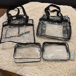 BAGSMART PVC Tote and Pouch Set with Black Trim (Set of 4)